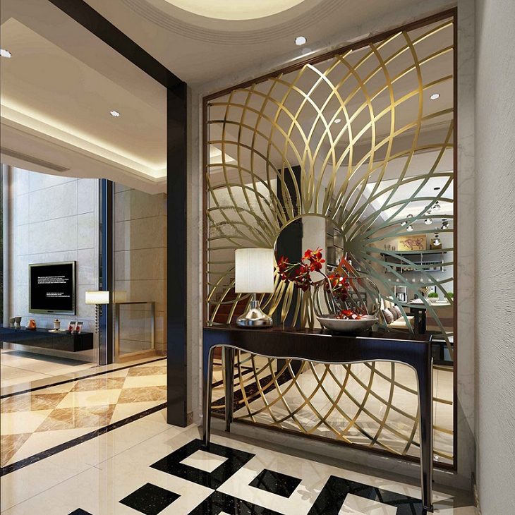 客廳不銹鋼太陽(yáng)花造型隔斷